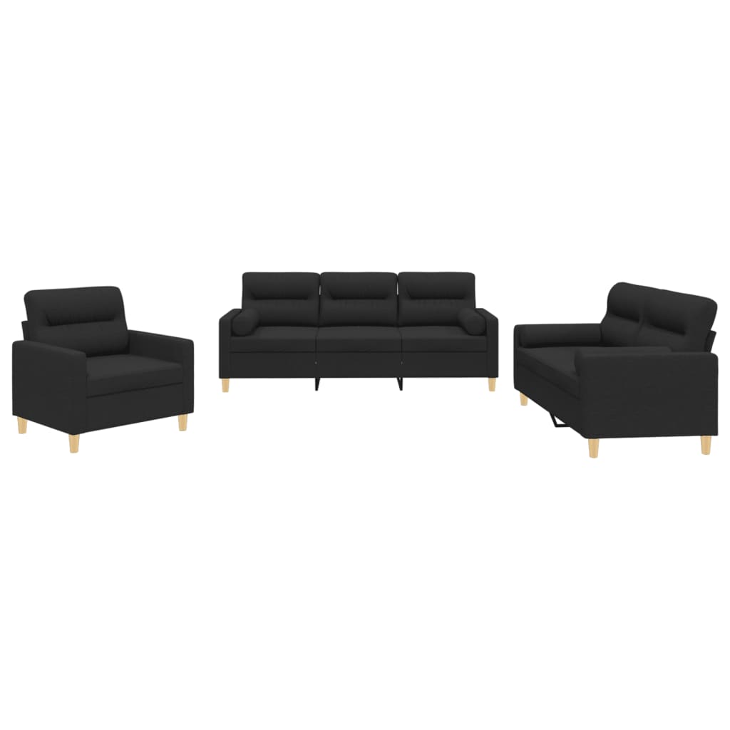Ensemble de canapés 3 pcs avec coussins noir tissu - XIOS