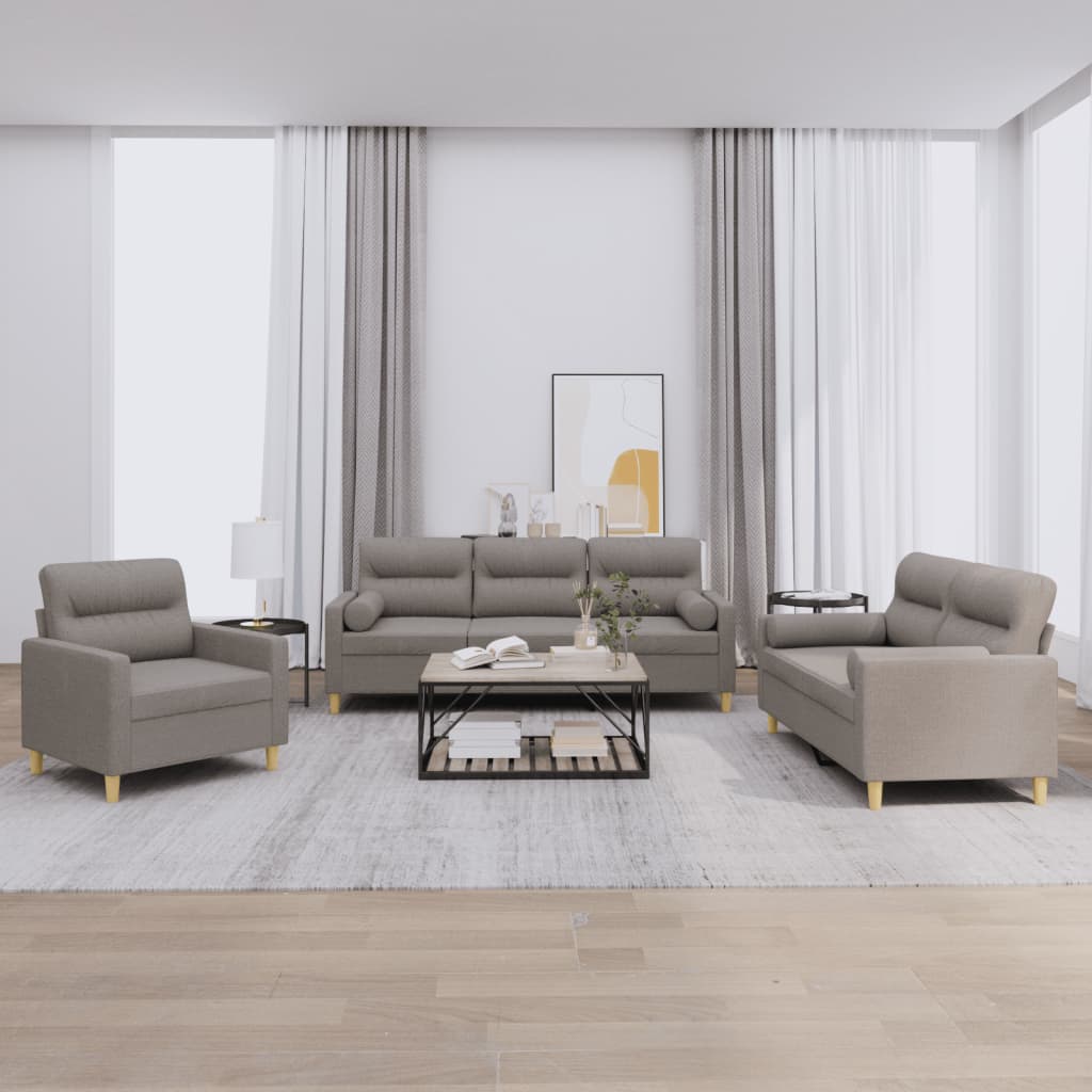 Ensemble de canapés 3 pcs avec coussins taupe tissu - XIOS