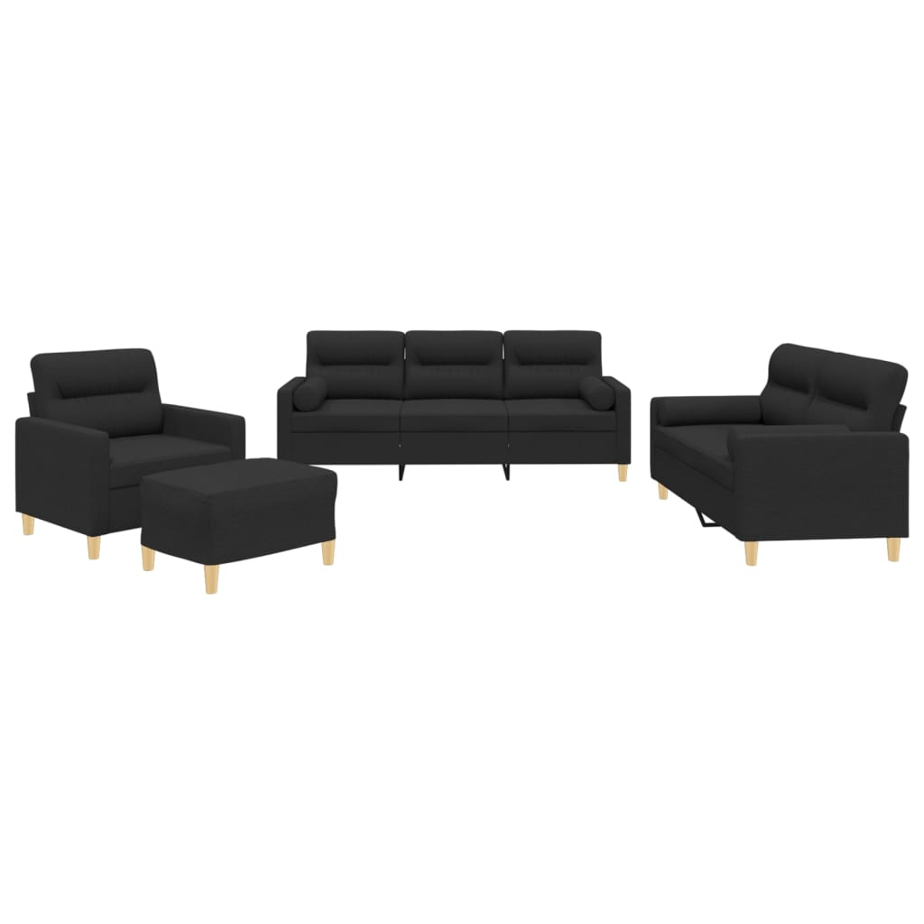 Ensemble de canapés 4 pcs avec coussins noir tissu - XIOS