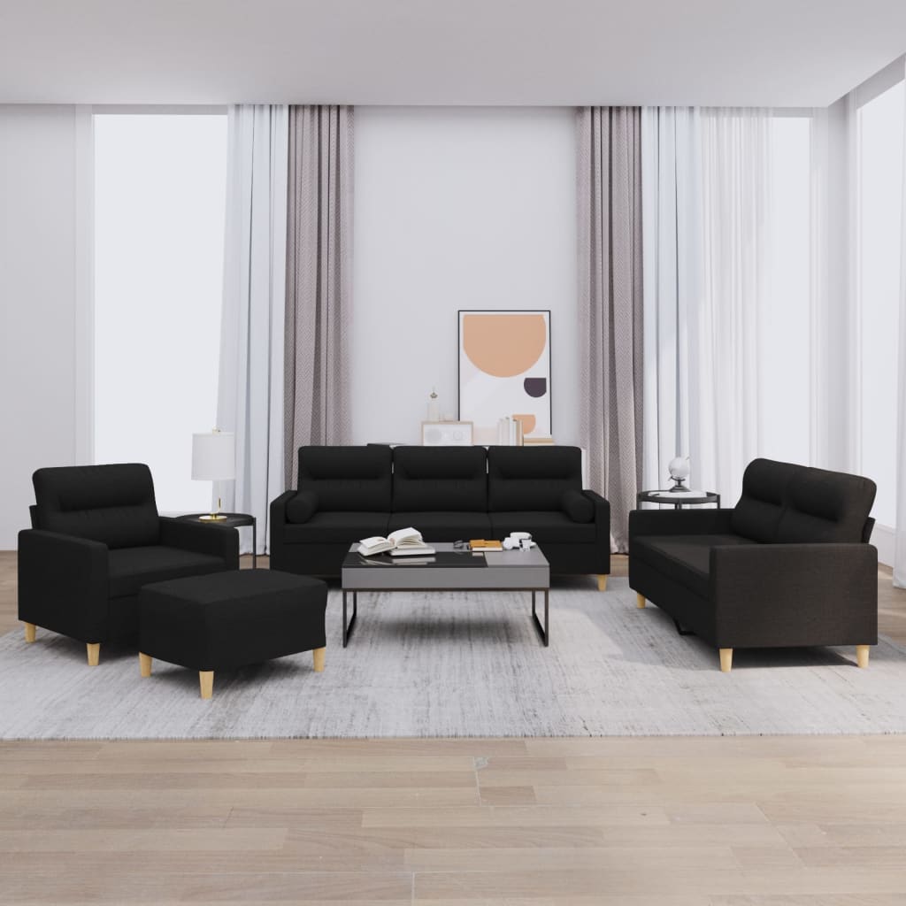 Ensemble de canapés 4 pcs avec coussins noir tissu - XIOS