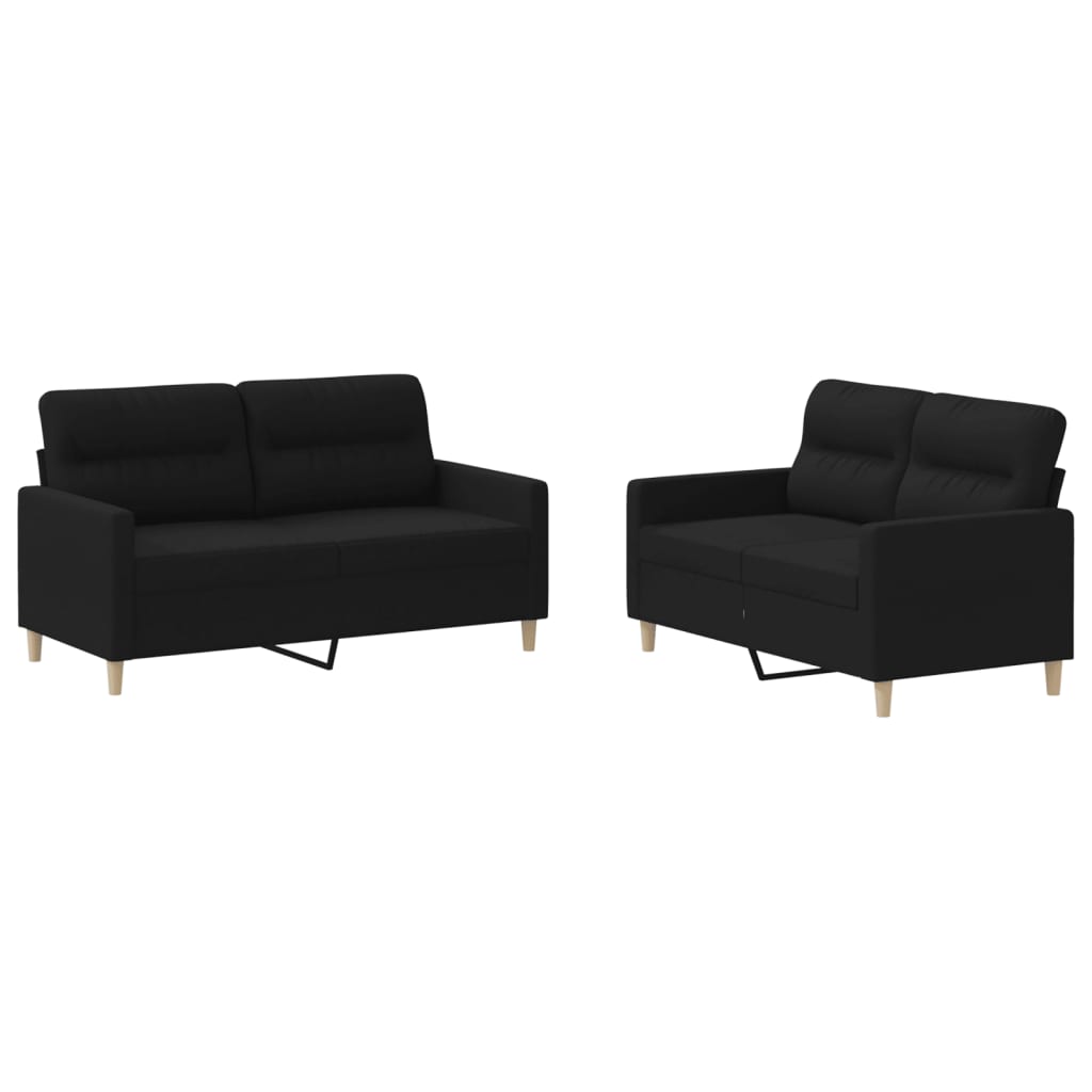 Ensemble de canapés 2 pcs avec coussins Noir Tissu - XIOS