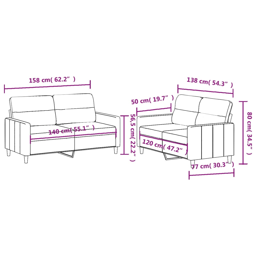 Ensemble de canapés 2 pcs avec coussins Noir Tissu - XIOS