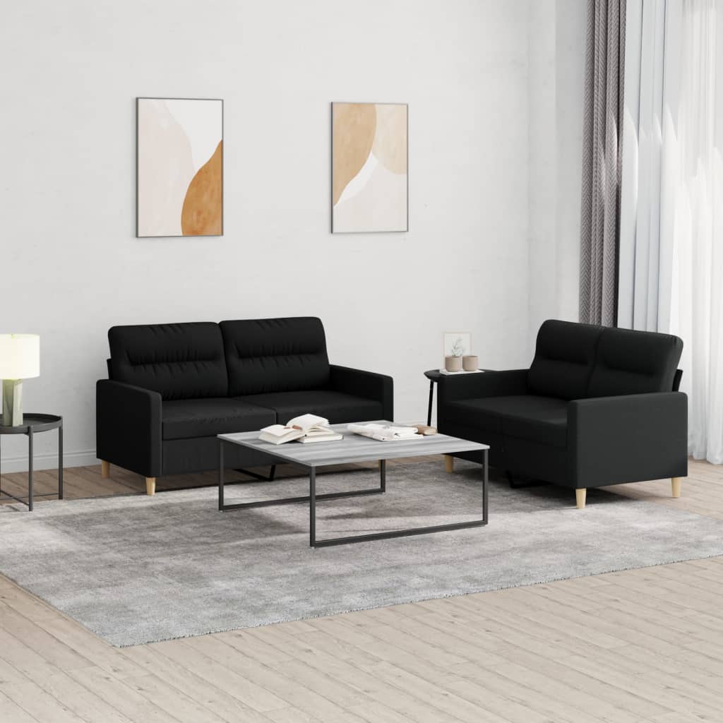 Ensemble de canapés 2 pcs avec coussins Noir Tissu - XIOS