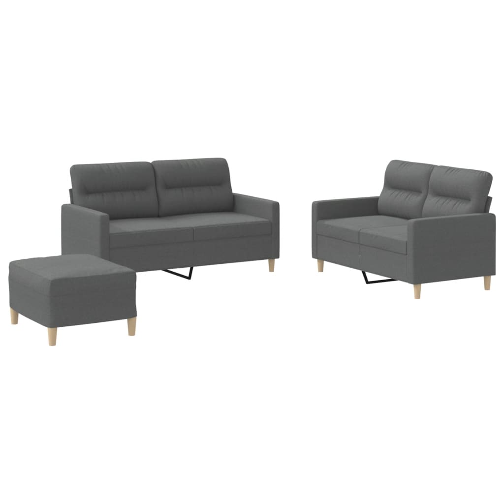Ensemble de canapés 3 pcs avec coussins Gris foncé Tissu - XIOS