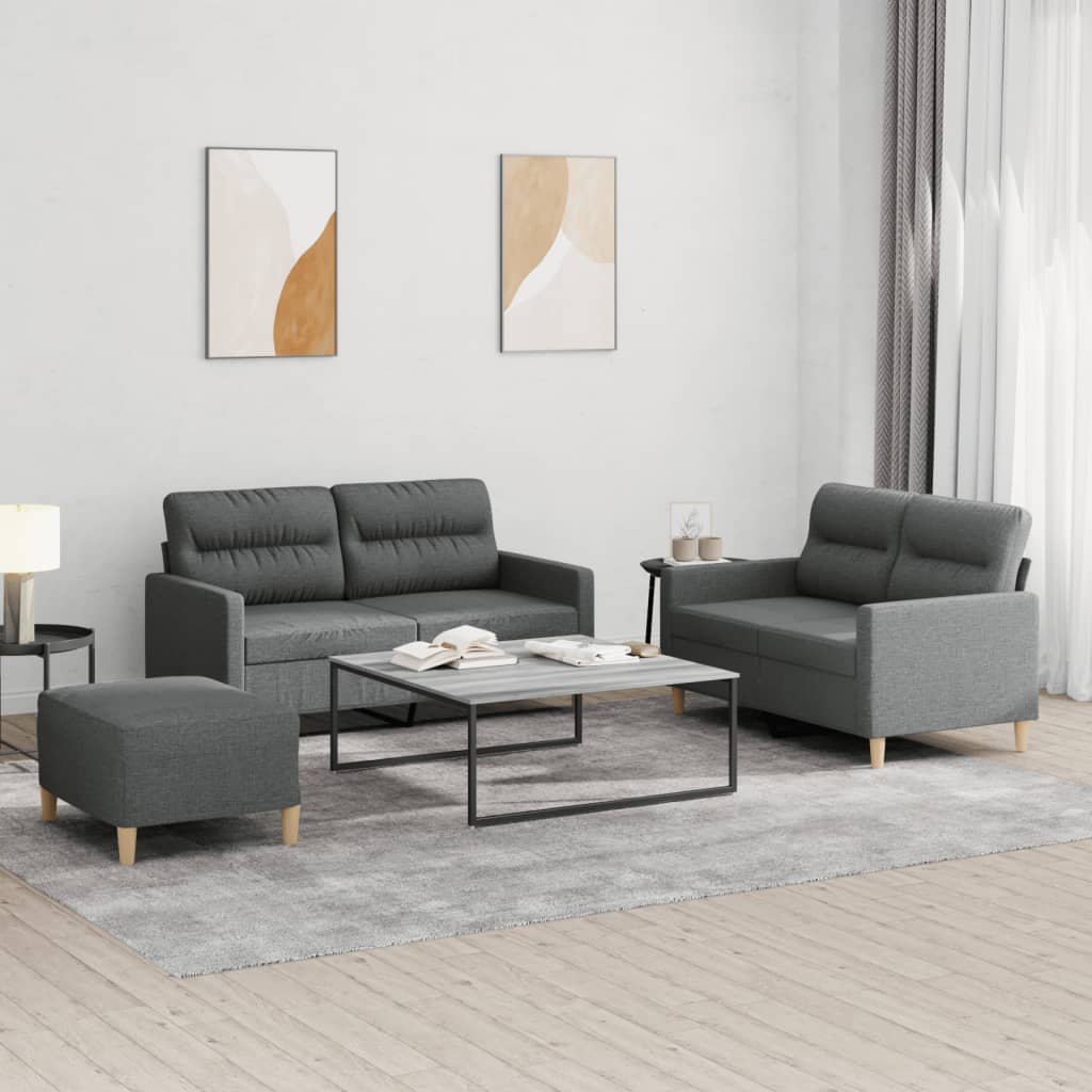 Ensemble de canapés 3 pcs avec coussins Gris foncé Tissu - XIOS