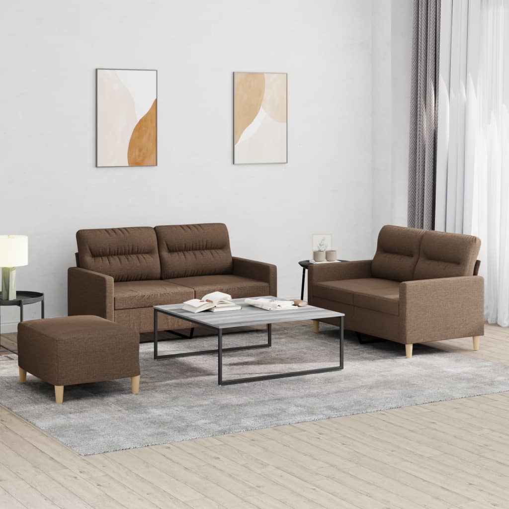 Ensemble de canapés 3 pcs avec coussins Marron Tissu - XIOS
