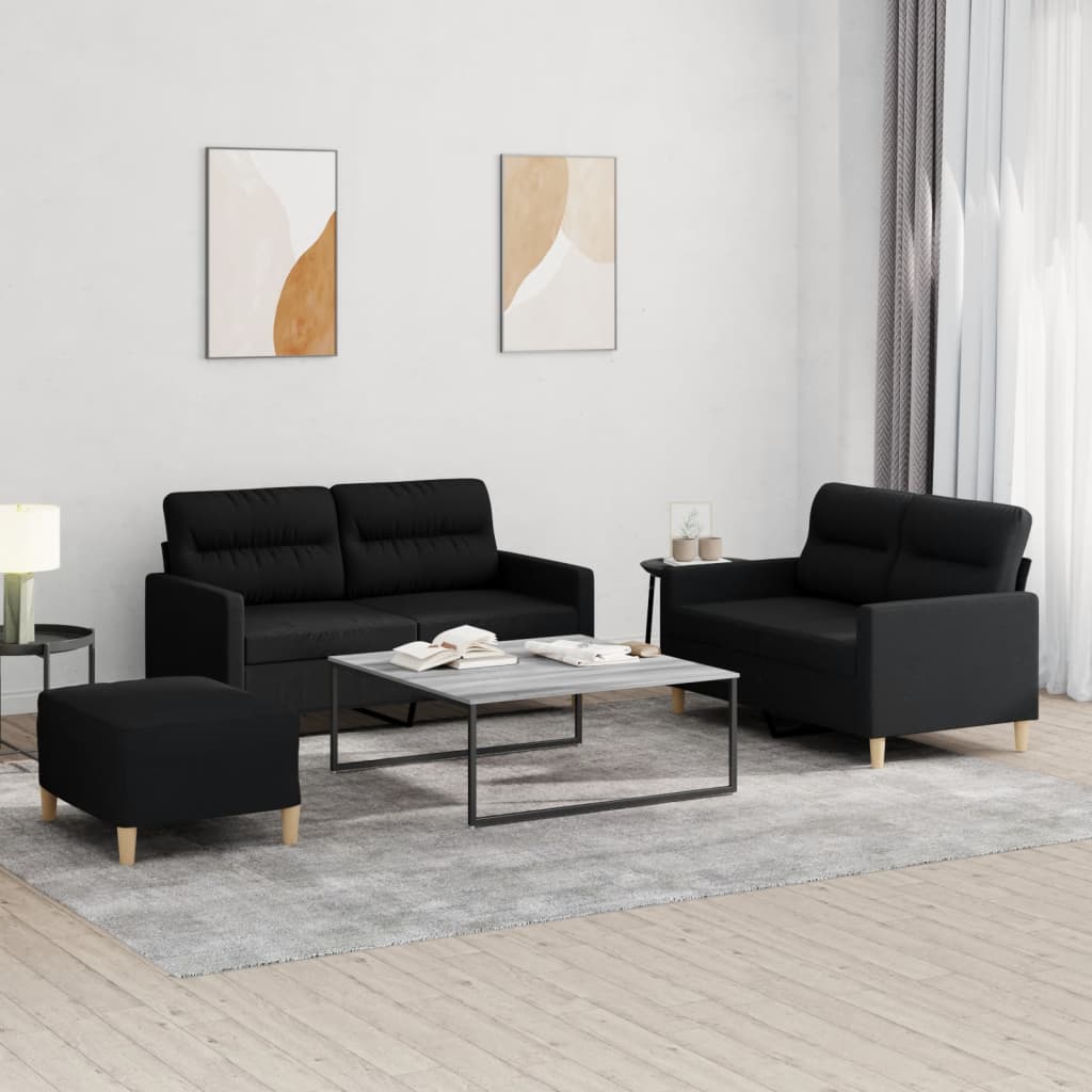 Ensemble de canapés 3 pcs avec coussins Noir Tissu - XIOS