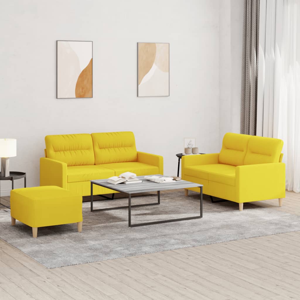 Ensemble de canapés 3 pcs avec coussins Jaune clair Tissu - XIOS