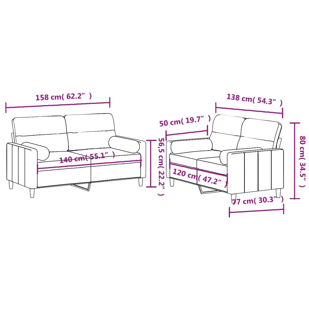Ensemble de canapés 2 pcs avec coussins crème tissu - XIOS