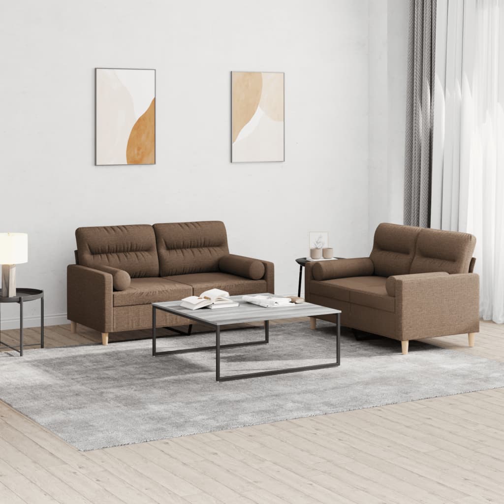 Ensemble de canapés 2 pcs avec coussins marron tissu - XIOS