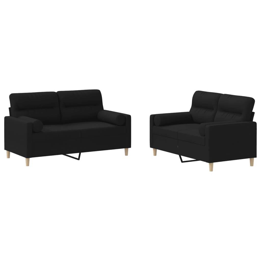 Ensemble de canapés 2 pcs avec coussins noir tissu - XIOS