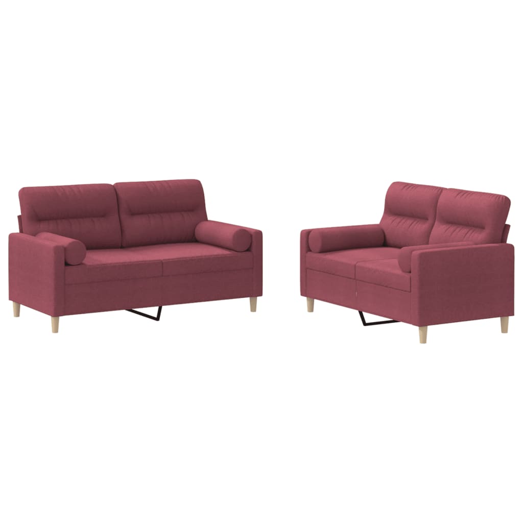 Ensemble de canapés 2 pcs avec coussins rouge bordeaux tissu - XIOS