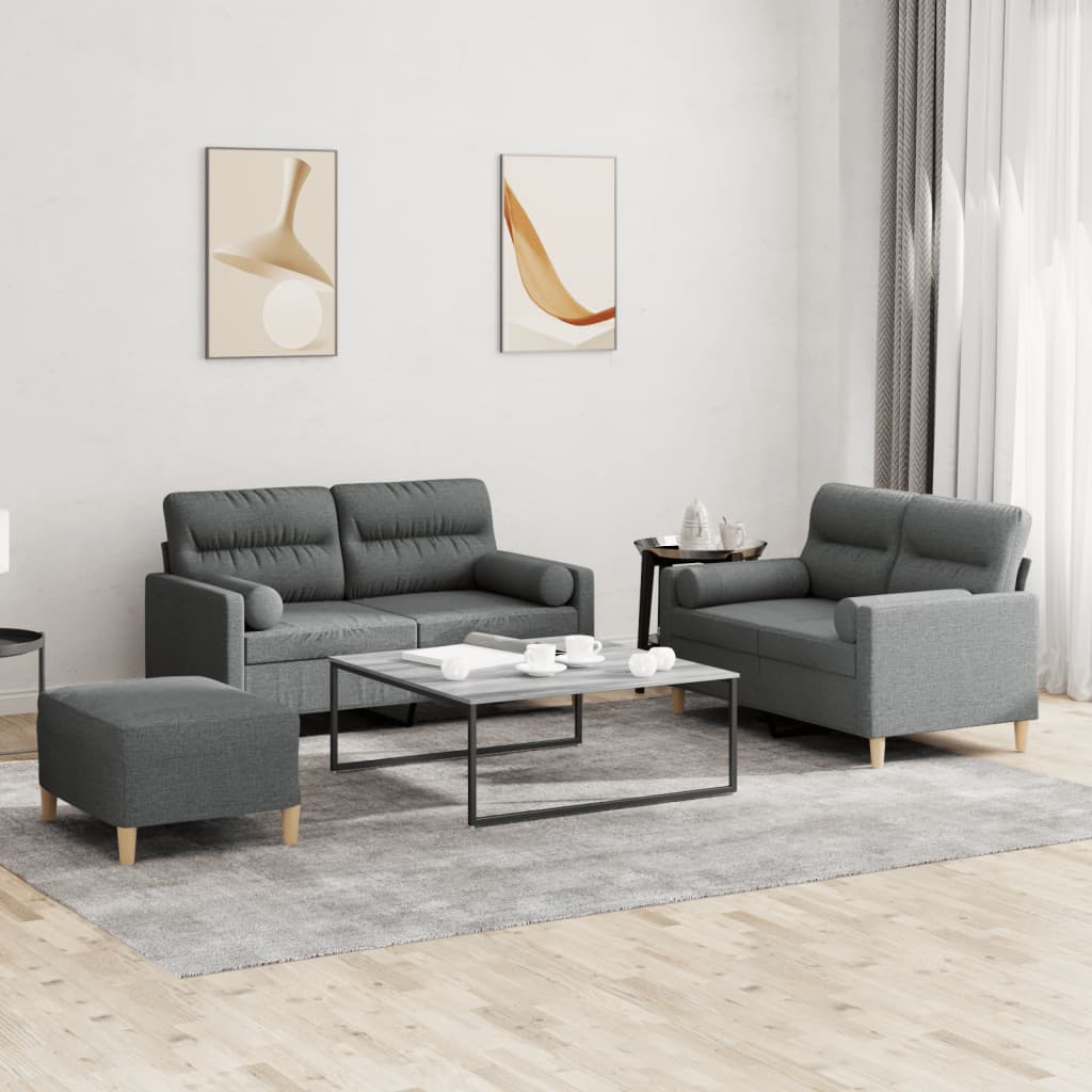Ensemble de canapés 3 pcs coussins gris foncé tissu - XIOS