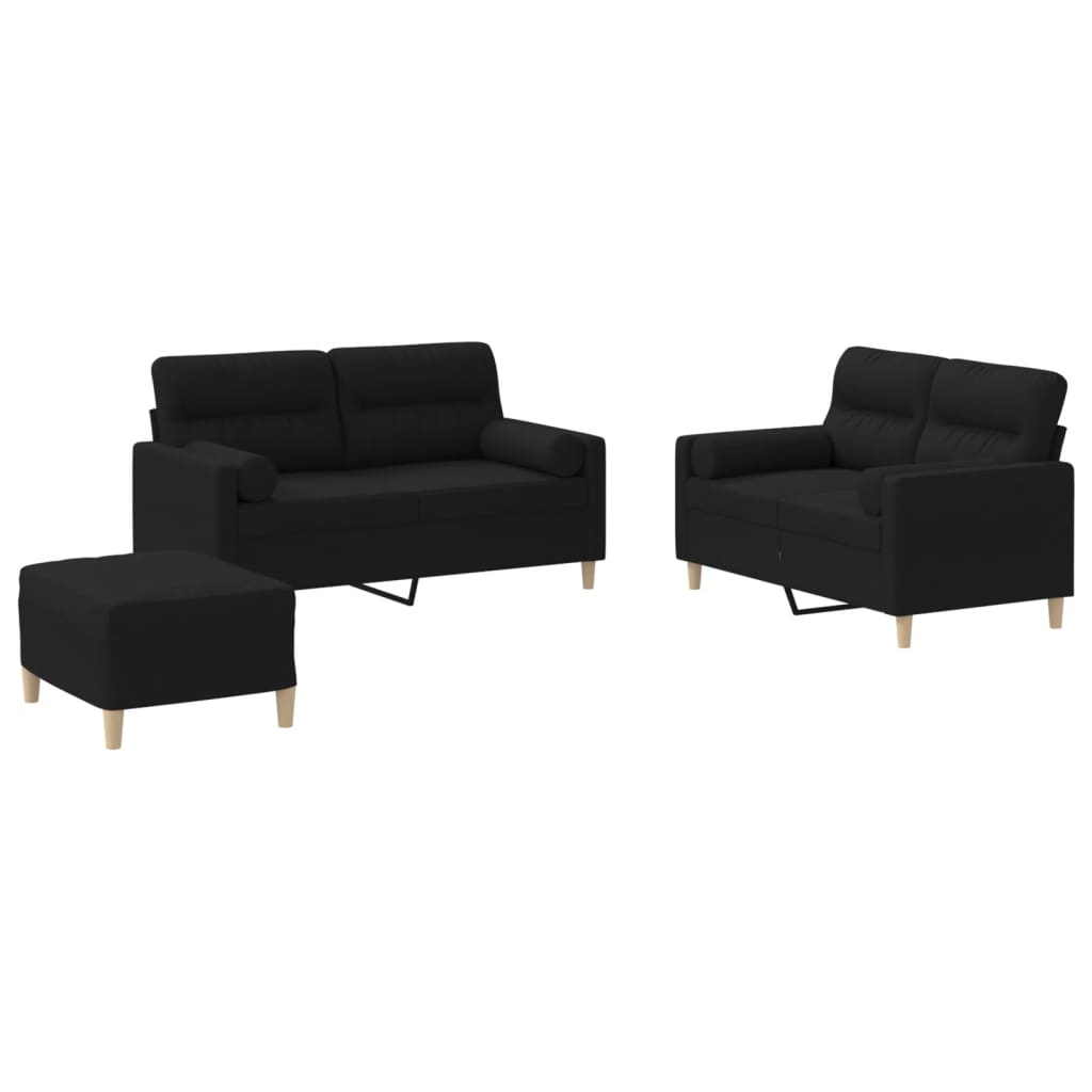 Ensemble de canapés 3 pcs avec coussins noir tissu - XIOS