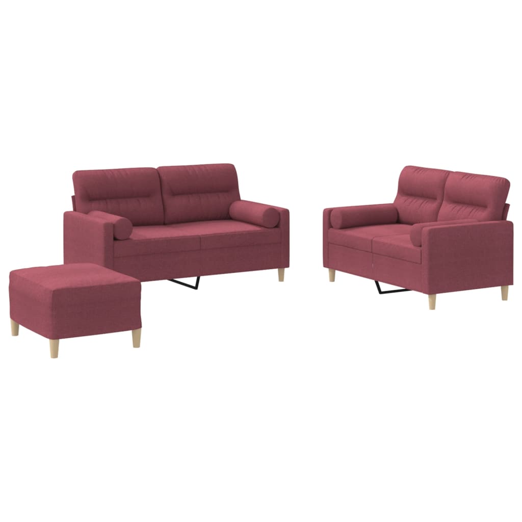Ensemble de canapés 3 pcs avec coussins rouge bordeaux tissu - XIOS