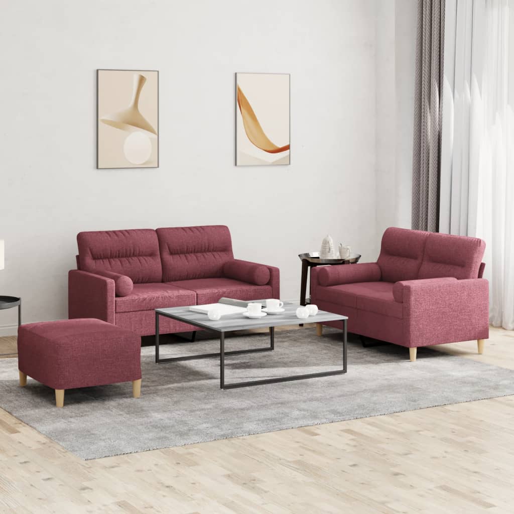 Ensemble de canapés 3 pcs avec coussins rouge bordeaux tissu - XIOS
