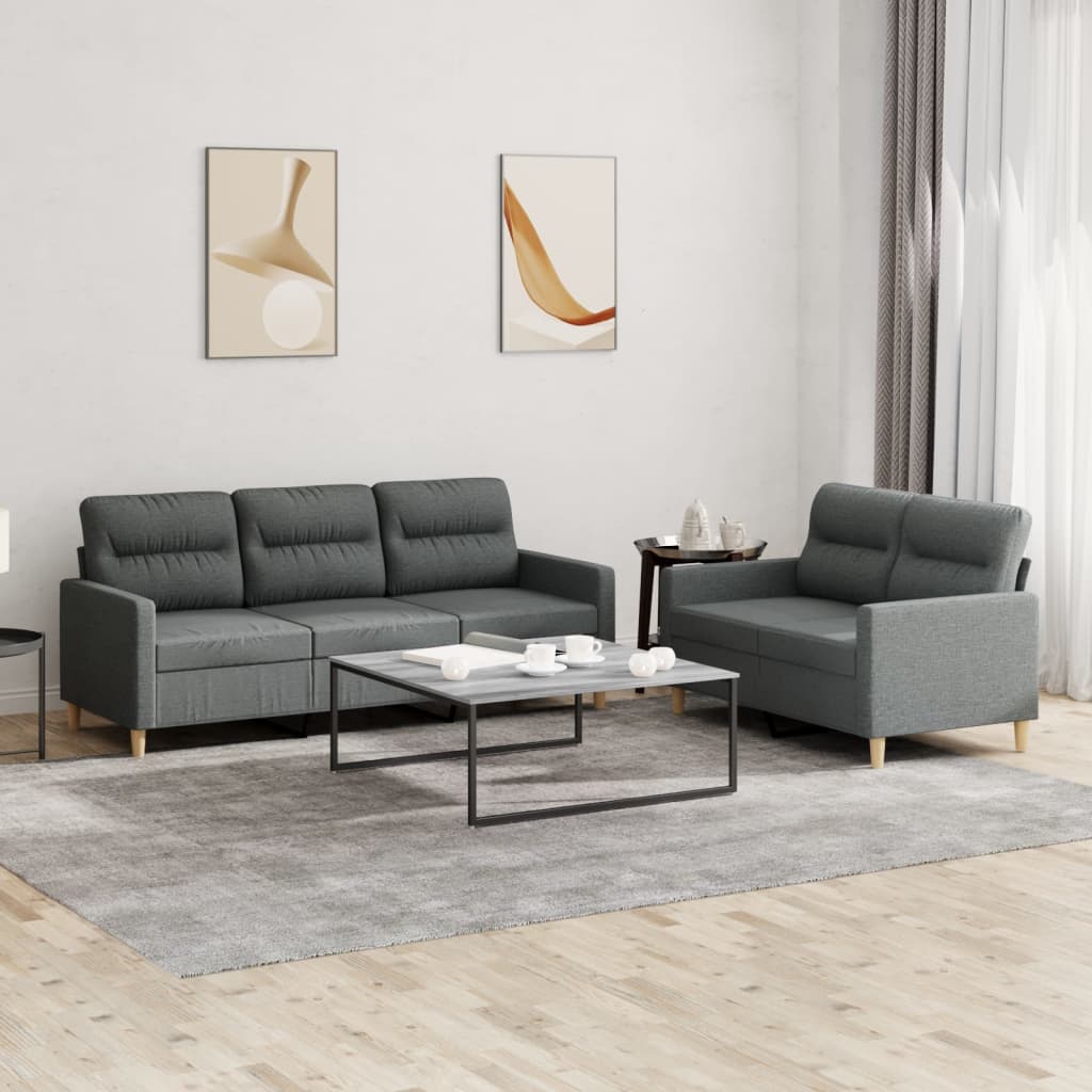 Ensemble de canapés 2 pcs avec coussins Gris foncé Tissu - XIOS