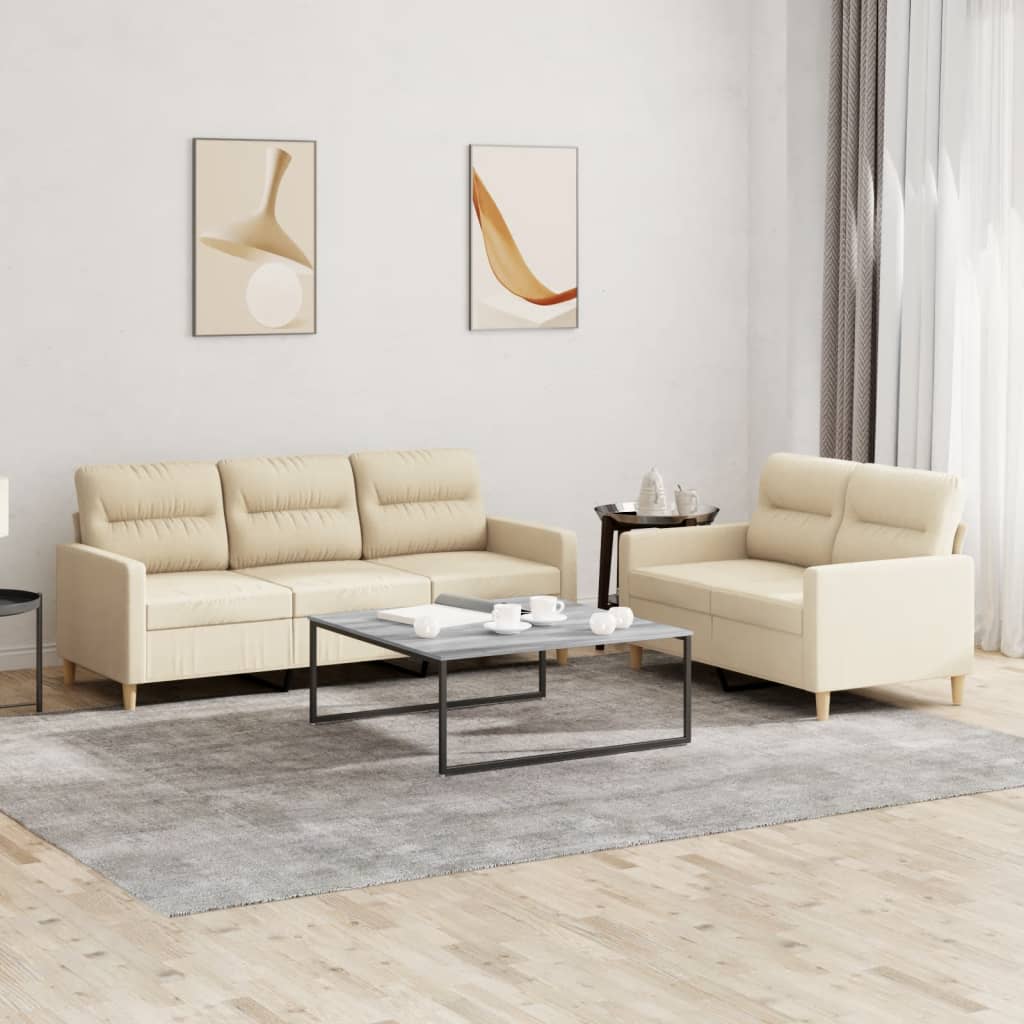 Ensemble de canapés 2 pcs avec coussins Crème Tissu - XIOS