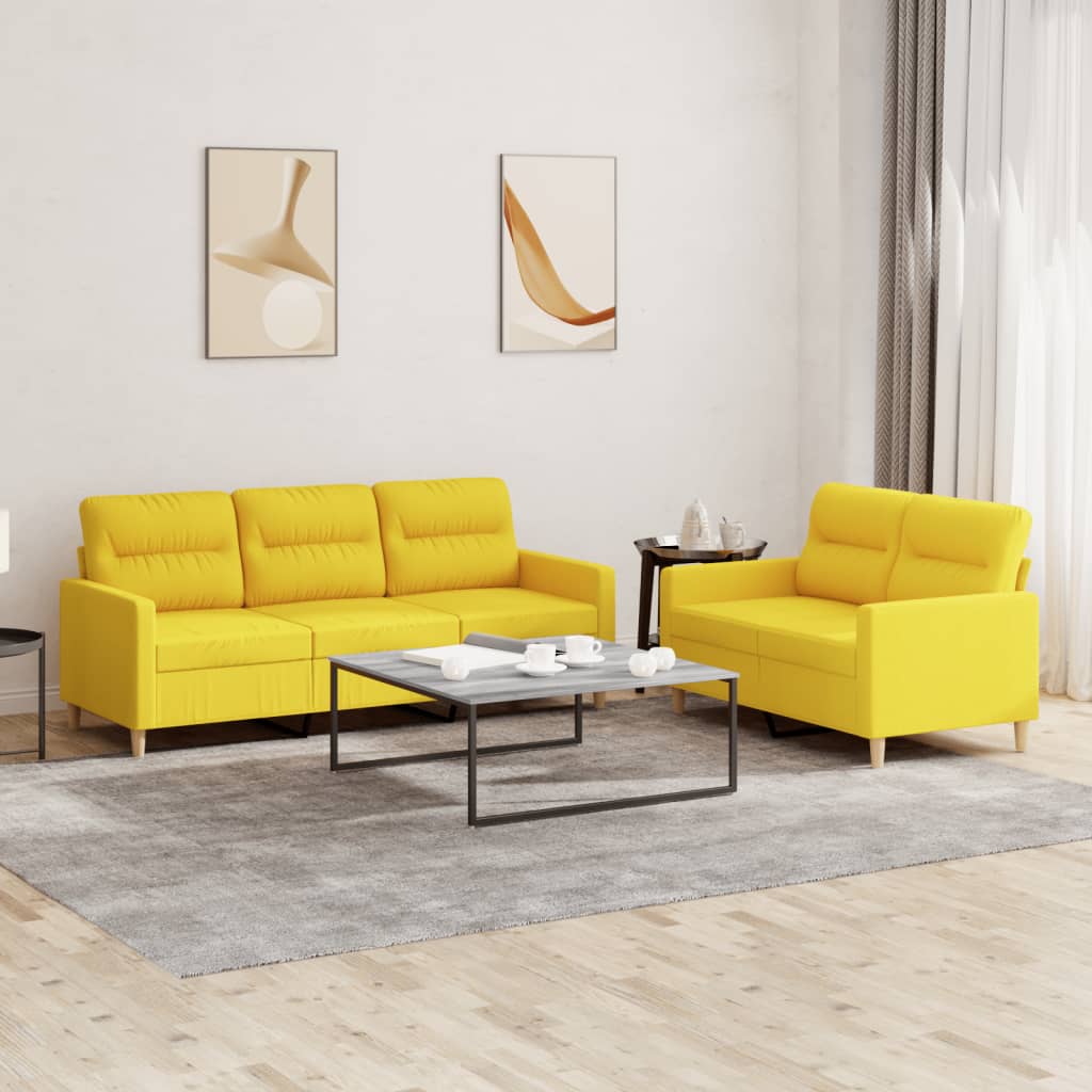 Ensemble de canapés 2 pcs avec coussins Jaune clair Tissu