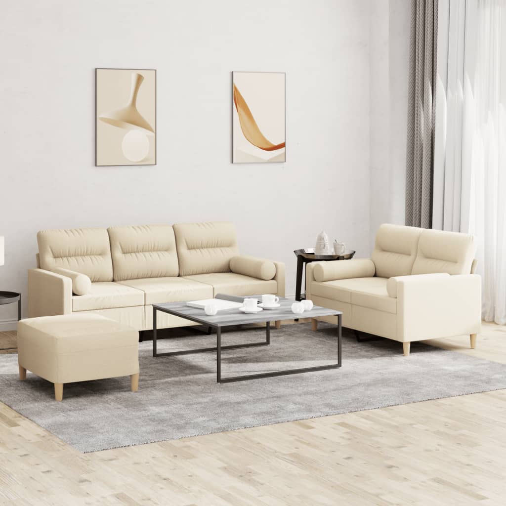 Ensemble de canapés 3 pcs avec coussins crème tissu - XIOS