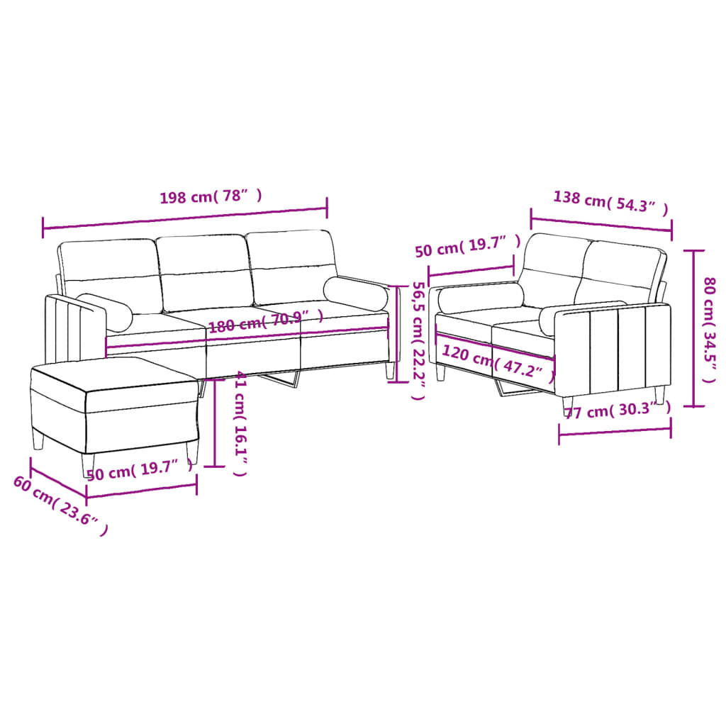 Ensemble de canapés 3 pcs avec coussins noir tissu - XIOS