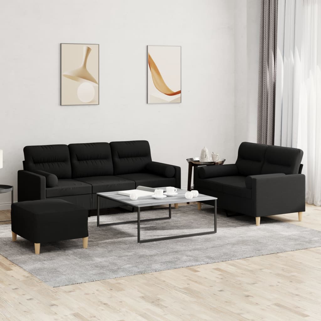 Ensemble de canapés 3 pcs avec coussins noir tissu - XIOS