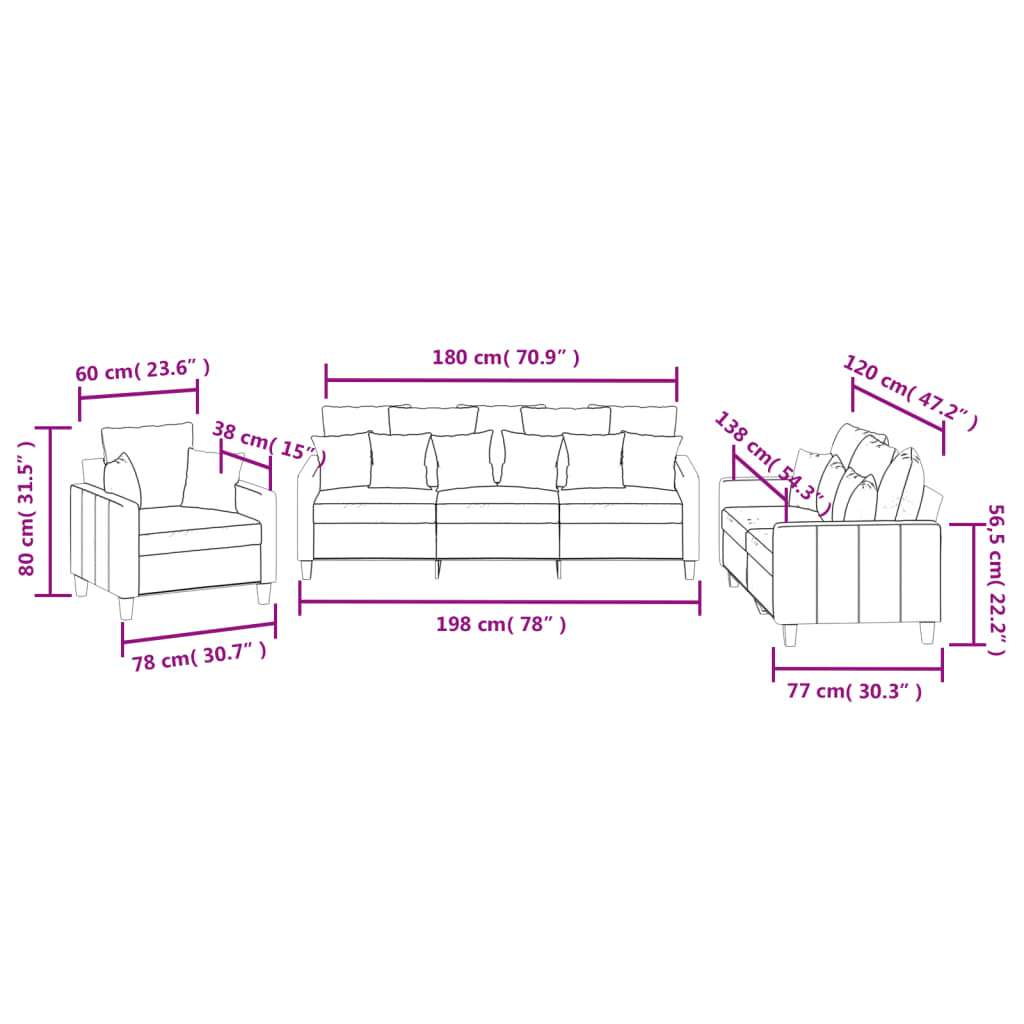 Ensemble de canapés 3 pcs coussins gris foncé tissu - XIOS