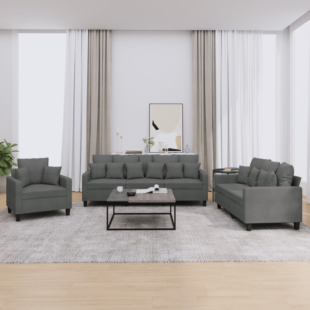 Ensemble de canapés 3 pcs coussins gris foncé tissu - XIOS