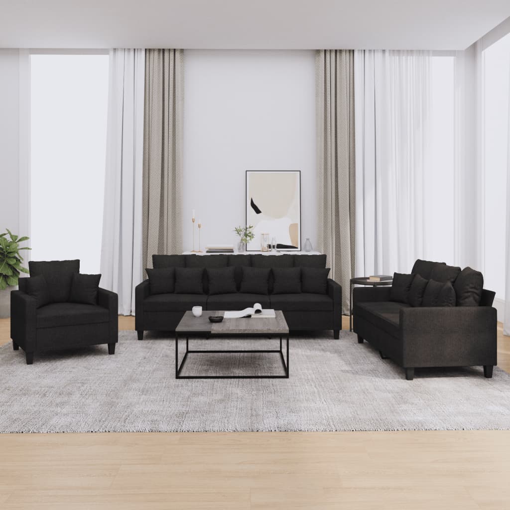 Ensemble de canapés 3 pcs avec coussins noir tissu - XIOS