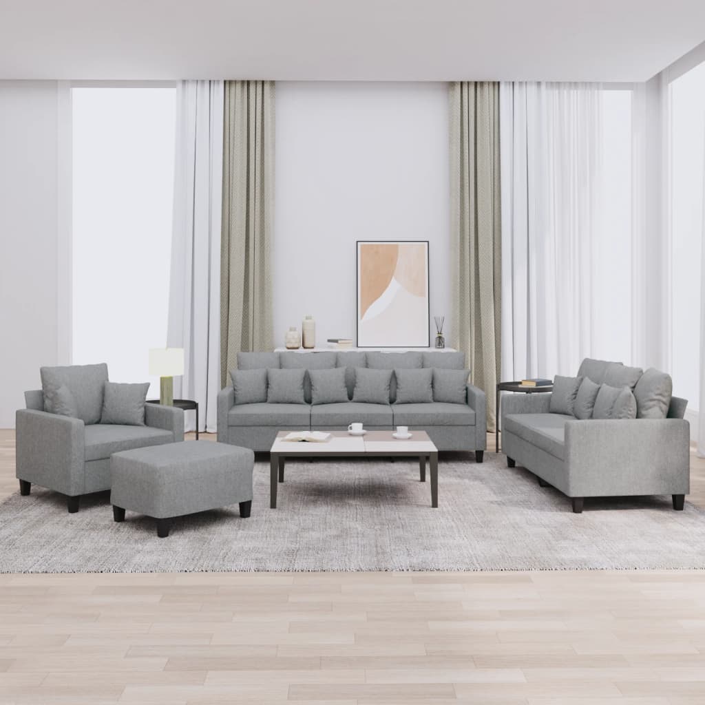 Ensemble de canapés 4 pcs coussins gris clair tissu