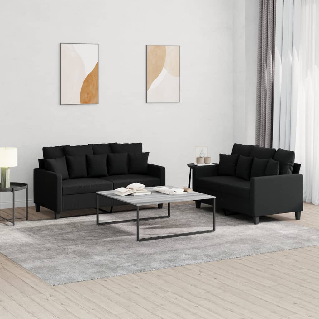 Ensemble de canapés 2 pcs avec coussins Noir Tissu - XIOS