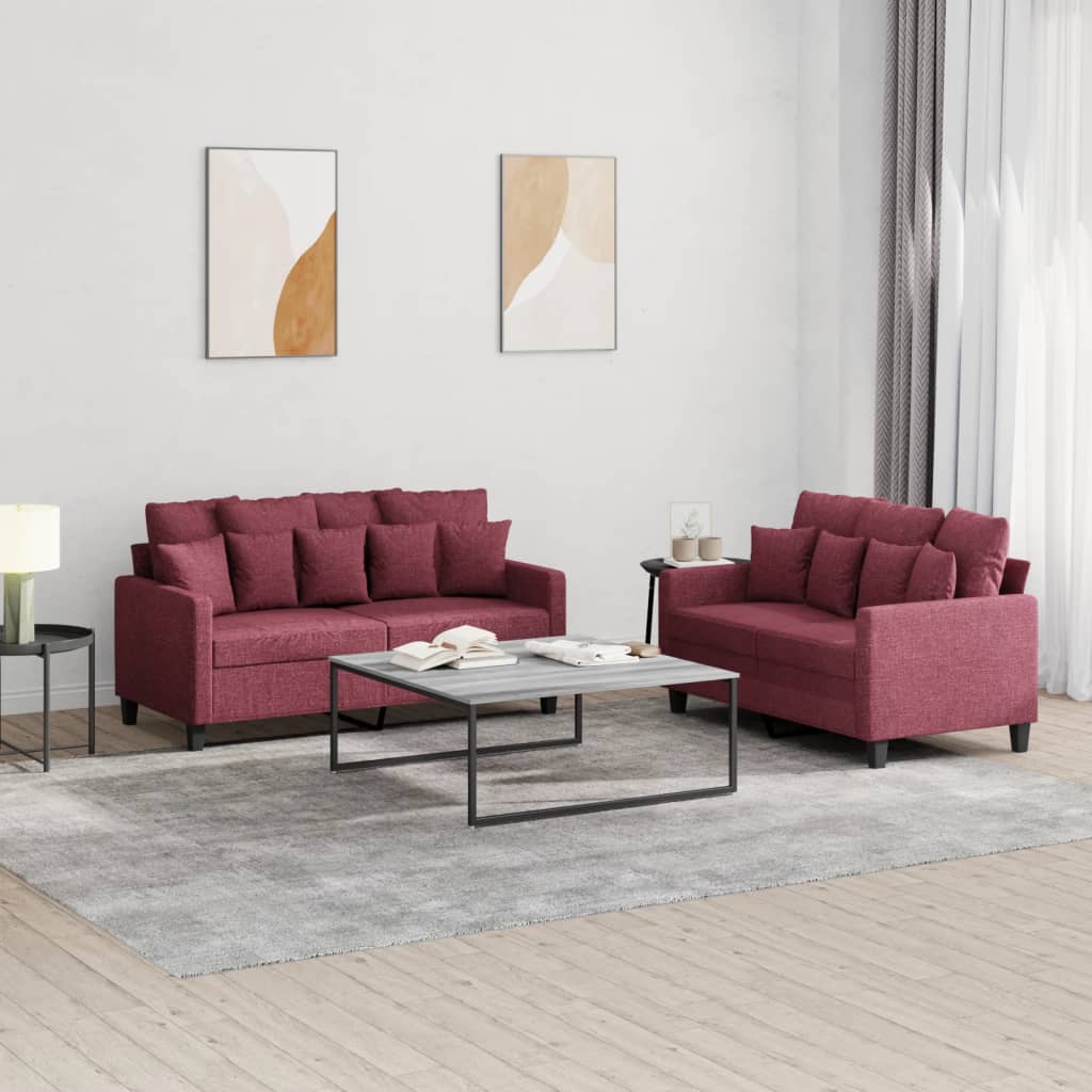 Ensemble de canapés 2 pcs avec coussins Rouge bordeaux Tissu - XIOS
