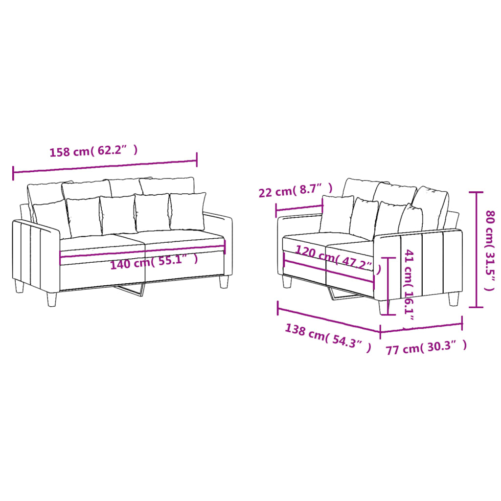 Ensemble de canapés 2 pcs avec coussins Taupe Tissu - XIOS