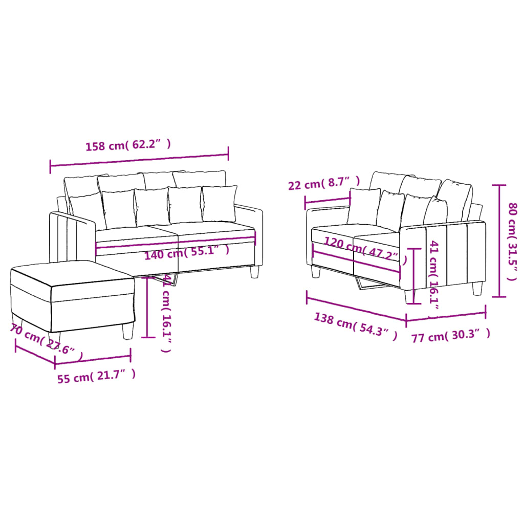 Ensemble de canapés 3 pcs avec coussins Gris clair Tissu - XIOS