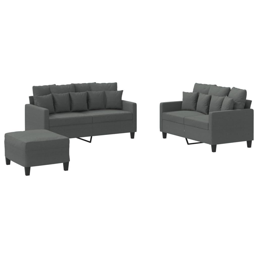 Ensemble de canapés 3 pcs avec coussins Gris foncé Tissu - XIOS