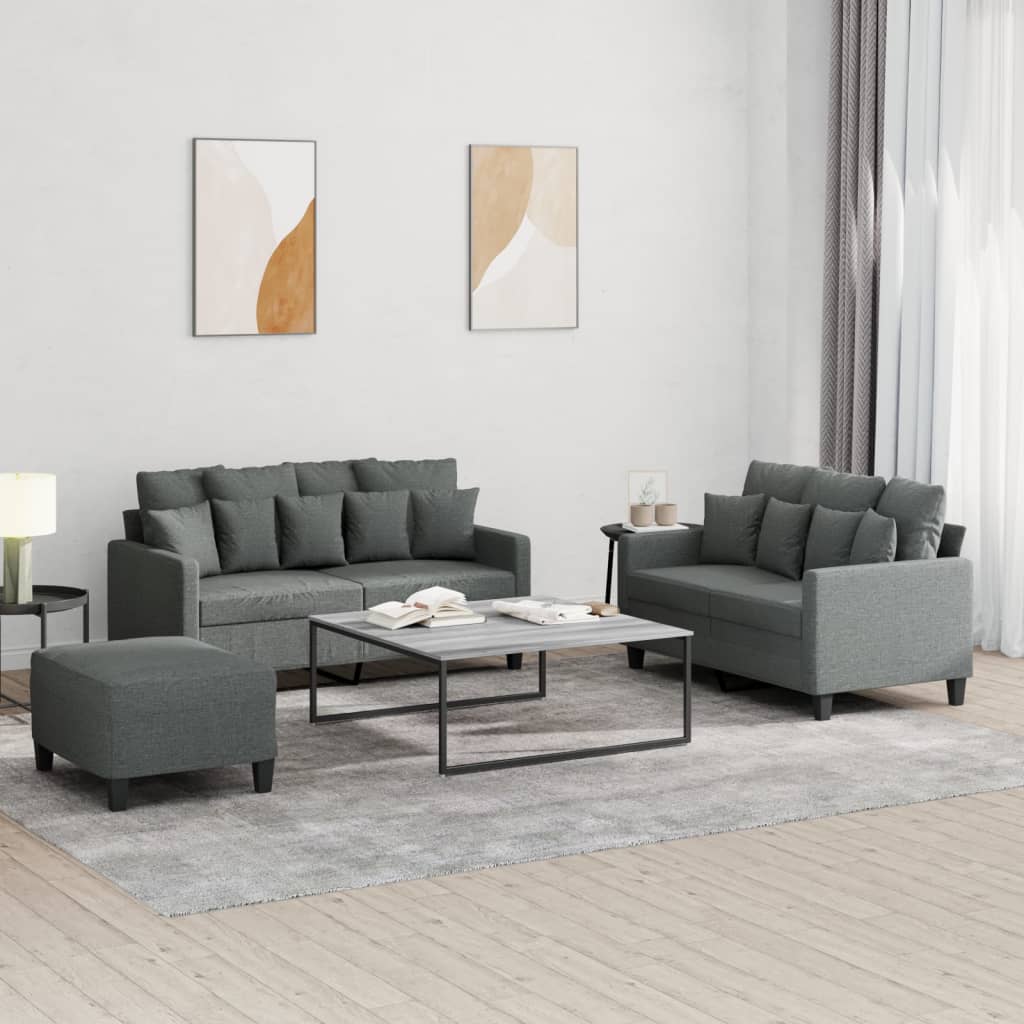 Ensemble de canapés 3 pcs avec coussins Gris foncé Tissu - XIOS