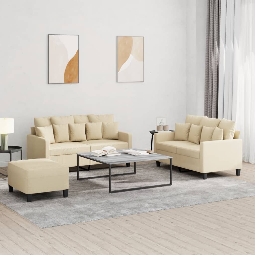 Ensemble de canapés 3 pcs avec coussins Crème Tissu - XIOS