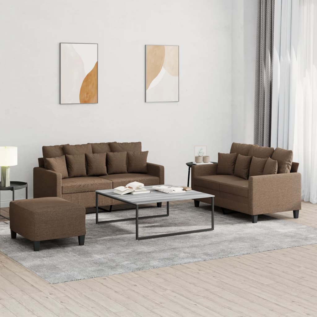 Ensemble de canapés 3 pcs avec coussins Marron Tissu - XIOS