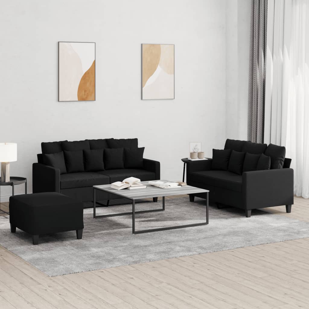 Ensemble de canapés 3 pcs avec coussins Noir Tissu - XIOS
