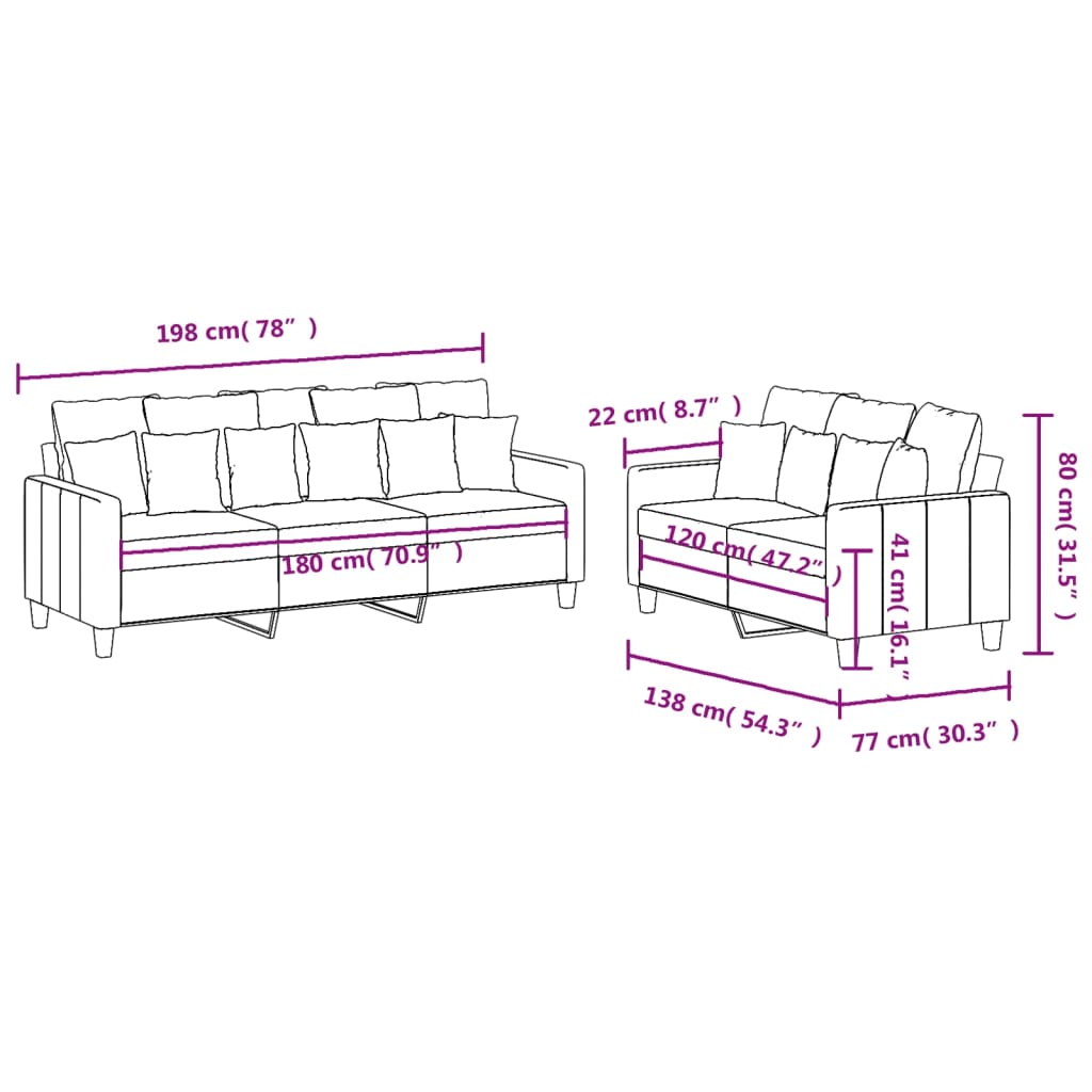 Ensemble de canapés 2 pcs avec coussins Noir Tissu - XIOS