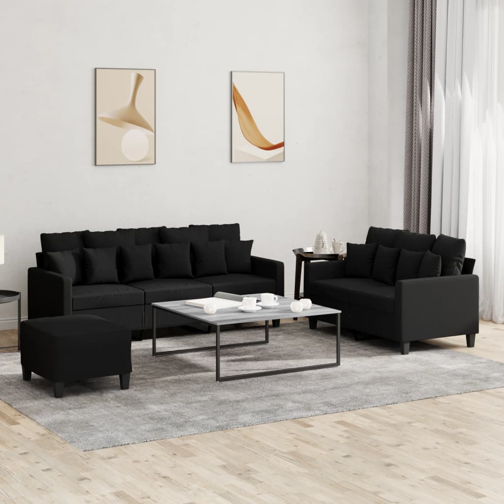 Ensemble de canapés 3 pcs avec coussins Noir Tissu - XIOS