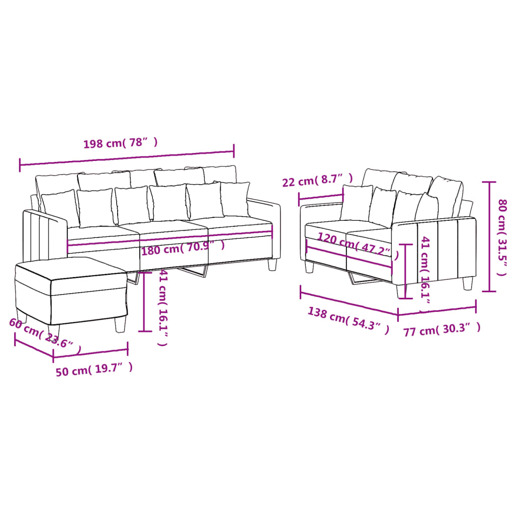 Ensemble de canapés 3 pcs avec coussins Jaune clair Tissu - XIOS