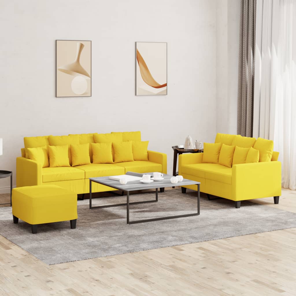 Ensemble de canapés 3 pcs avec coussins Jaune clair Tissu - XIOS