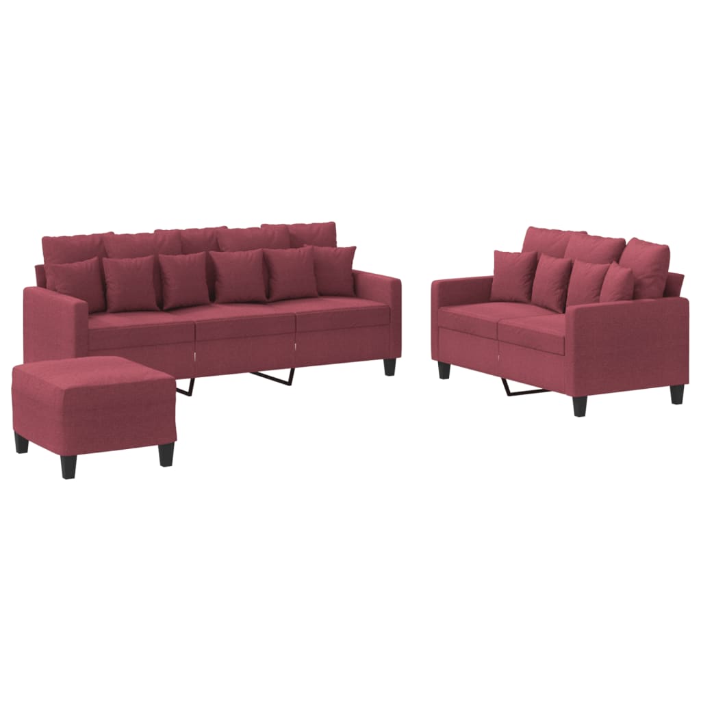 Ensemble de canapés 3 pcs avec coussins Rouge bordeaux Tissu - XIOS