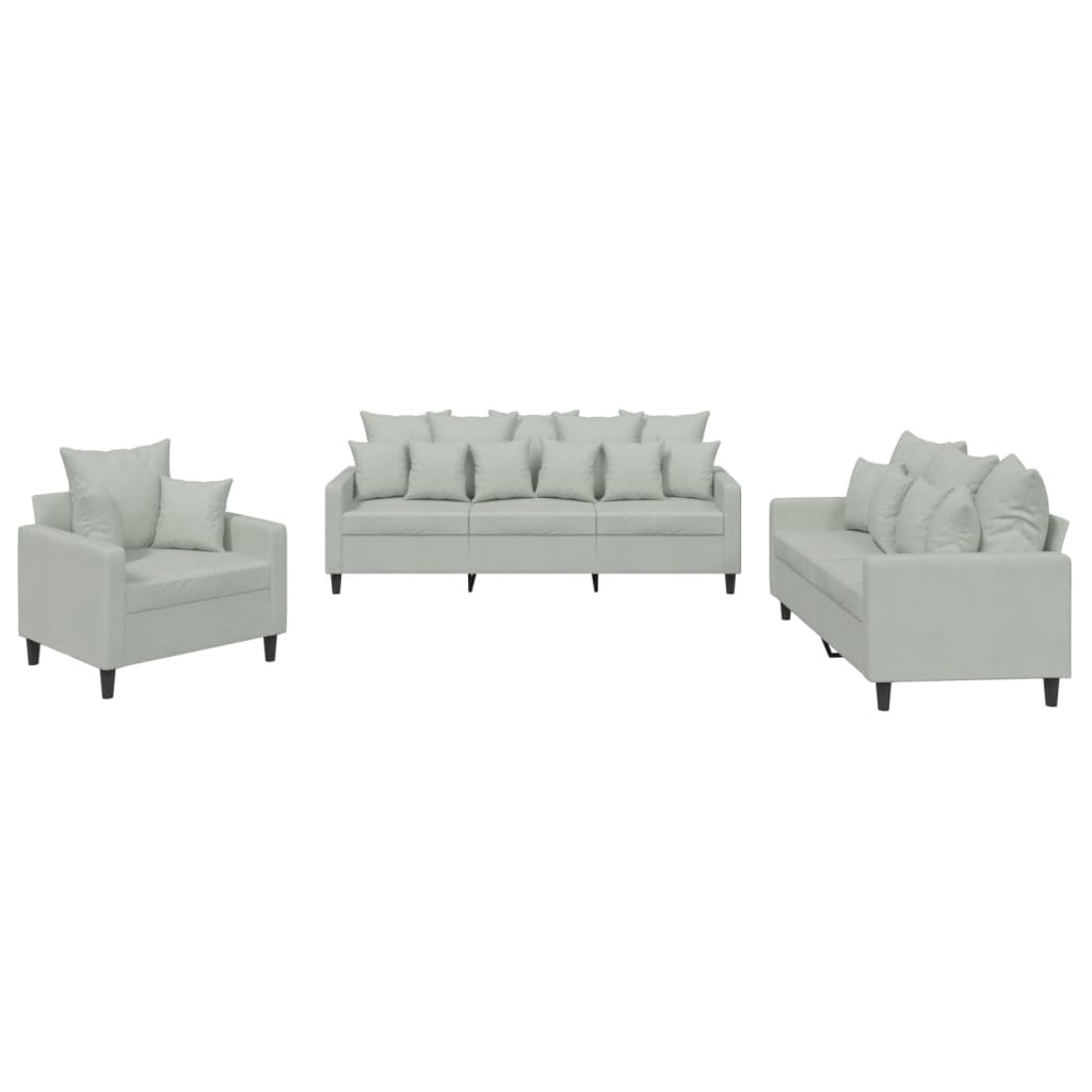 Ensemble de canapés 3 pcs avec coussins Gris clair Velours - XIOS