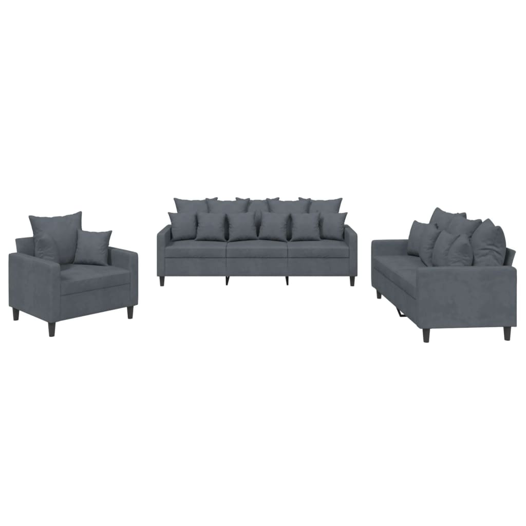Ensemble de canapés 3 pcs avec coussins Gris foncé Velours - XIOS