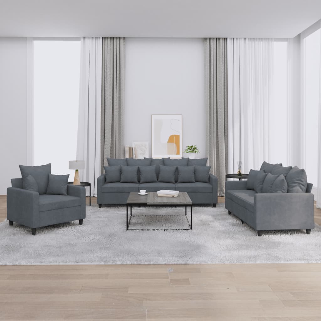 Ensemble de canapés 3 pcs avec coussins Gris foncé Velours - XIOS