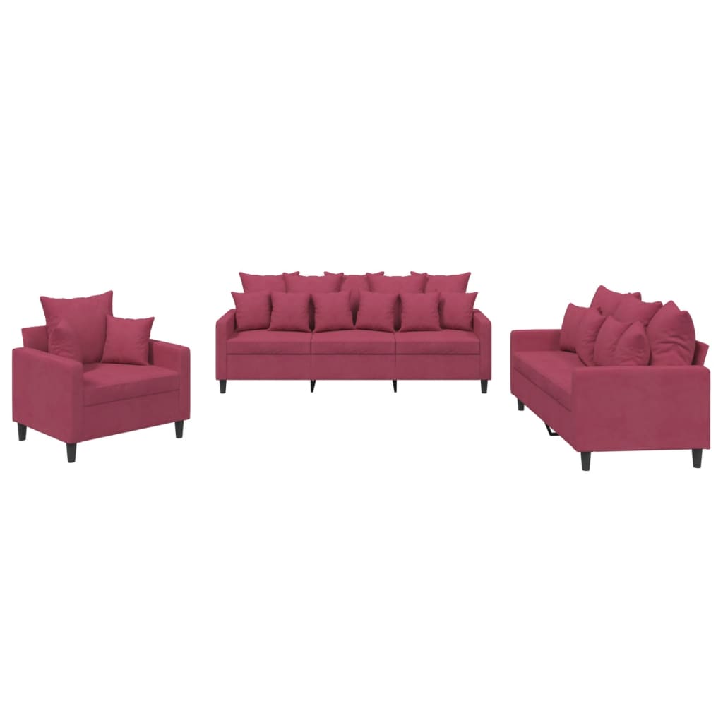 Ensemble de canapés 3 pcs avec coussins Rouge bordeaux Velours - XIOS