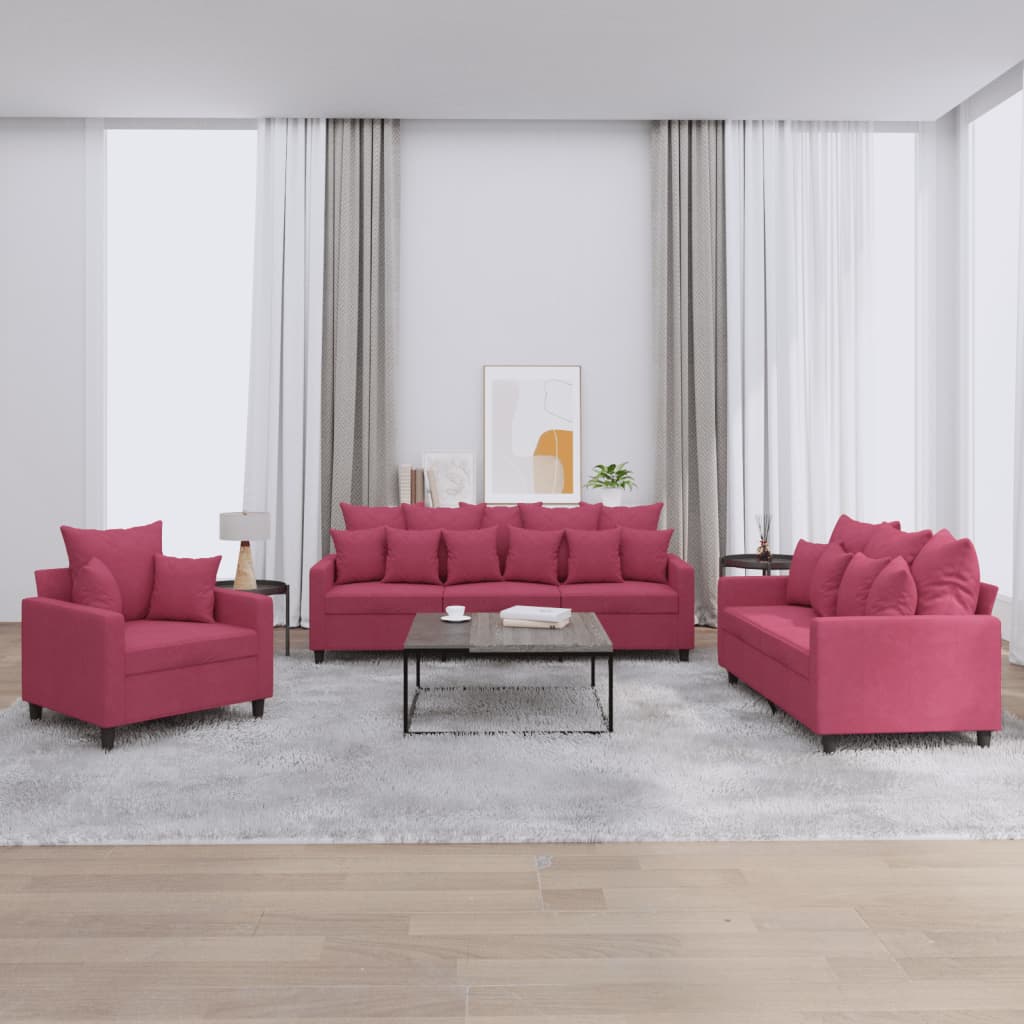 Ensemble de canapés 3 pcs avec coussins Rouge bordeaux Velours - XIOS