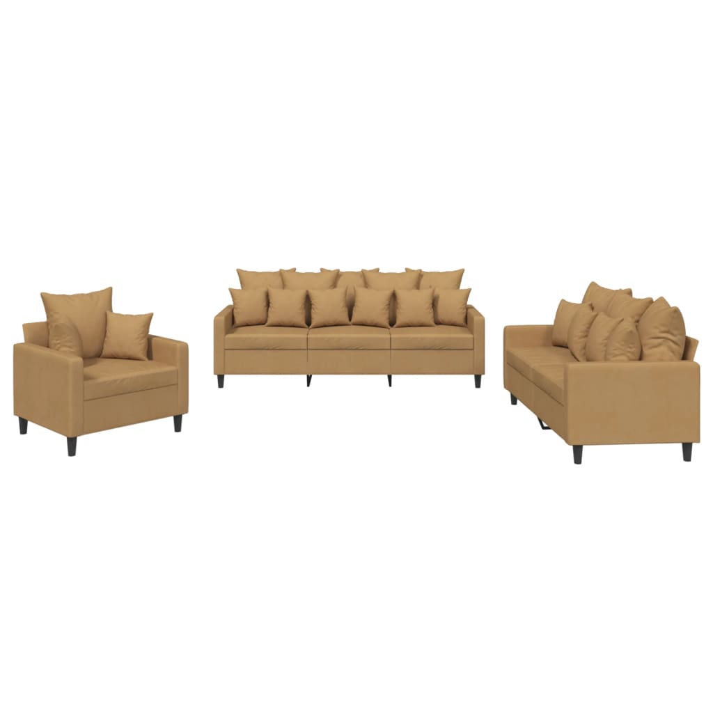 Ensemble de canapés 3 pcs avec coussins Marron Velours - XIOS